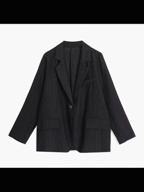 Women's Black Single-Button linen summer Blazer Jacket